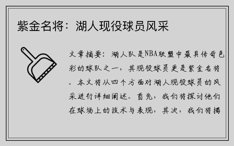 紫金名将：湖人现役球员风采