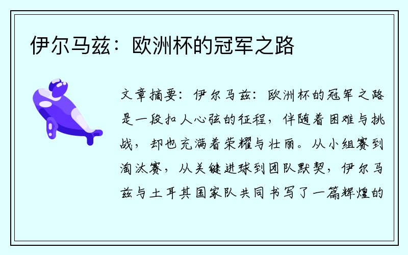 伊尔马兹：欧洲杯的冠军之路