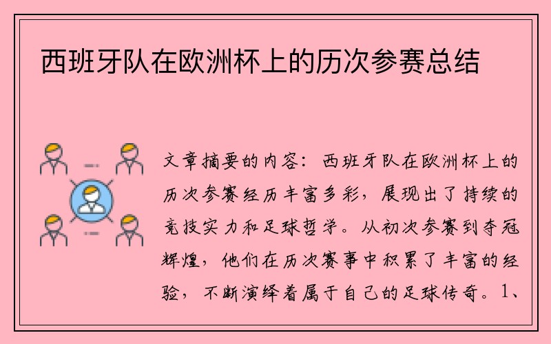 西班牙队在欧洲杯上的历次参赛总结