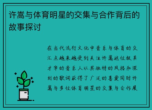许嵩与体育明星的交集与合作背后的故事探讨